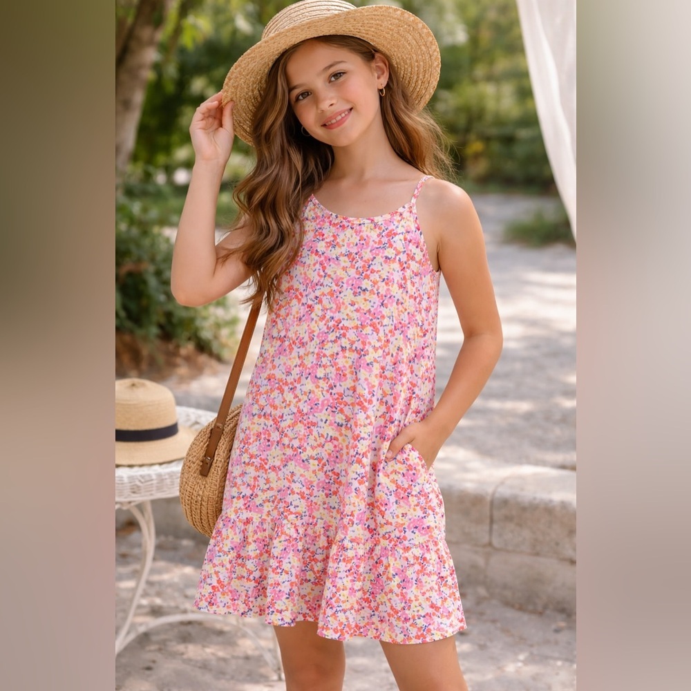 Old Navy Girls Floral Sundress XL 14-16 Pink Spring Summer Dress Cottagecore